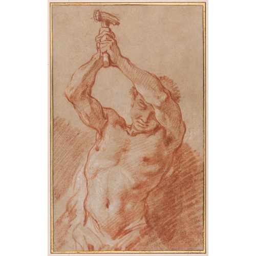 Study of a Male Nude Holding a Hammer Above his Head